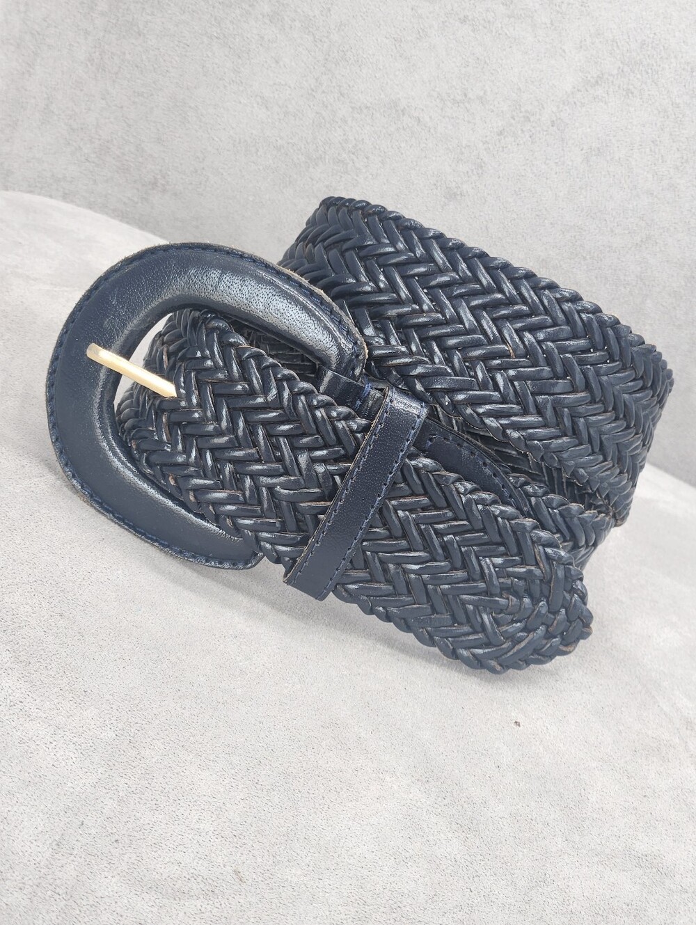 Capezio Woven Belt Women's M Navy Blue Leather Wide Preppy Casual Braided - Picture 5 of 8